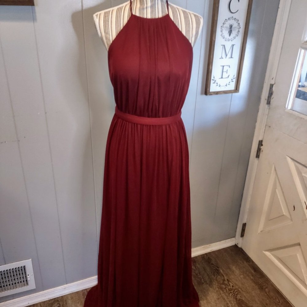 Floor Length, Backless, Bridesmaid Dress Wine